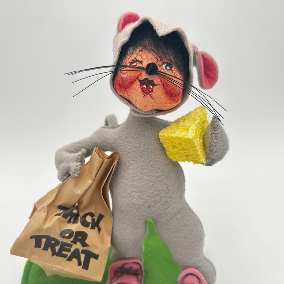 Vintage 1995 Annalee 7" Halloween Mouse Trick or Treat Bag Cheese - Picture 2 of 9